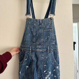 Free People Paint Splatter Blue Denim Overalls
